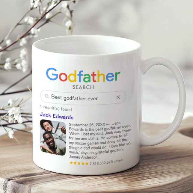 Funny Best Godfather Ever Search Result With Photo Kaffeetasse (Add your own search term, your godfather's name, a photo and your personal message)