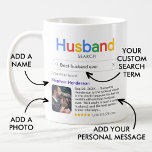 Funny Best Husband je Suchergebnisse mit Foto Kaffeetasse<br><div class="desc">Diese lustige, moderne Tasse der "Husband-Suche" ist die perfekte Mischung aus Spaß und Liebe, um den Tag Ihres Ehemannes zu heitern. Mit einem spielerischen "Husband Search"-Logo ist es so, als hätte dein geliebter Ehemann die Charts als "Best Husband Ever" übertroffen. Das Suchergebnis zeigt seinen Namen, ein hochgeschätztes Foto, Ihre persönliche...</div>