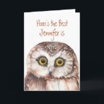 Funny Best Individuelle Name Birthday Wise Owl Spa Karte<br><div class="desc">Wie hoch ist der beste Individuelle Name?  Ideal für Freunde,  Mitarbeiter,  Nachbarn oder alle,  die einen phantastischen Pat auf der Rückseite mit dieser Aquarellkarte verdienen.</div>