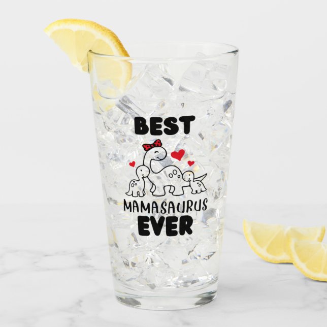 Funny Best Mamasaurus Ever Glass Cup Glas (Vorderseite Ice)