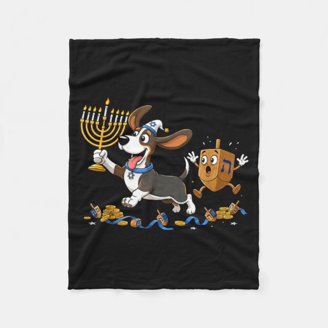 Funny Bet Hound Dreidel Menorah Hanukkah Kids Wome Fleecedecke (Vorderseite)