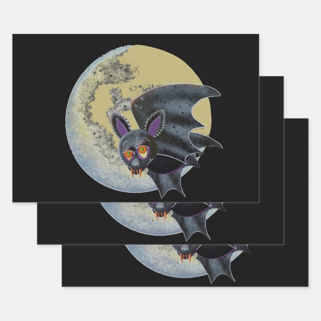 Funny Betrunken Halloween Full Moon Bat Geschenkpapier Set (Set)