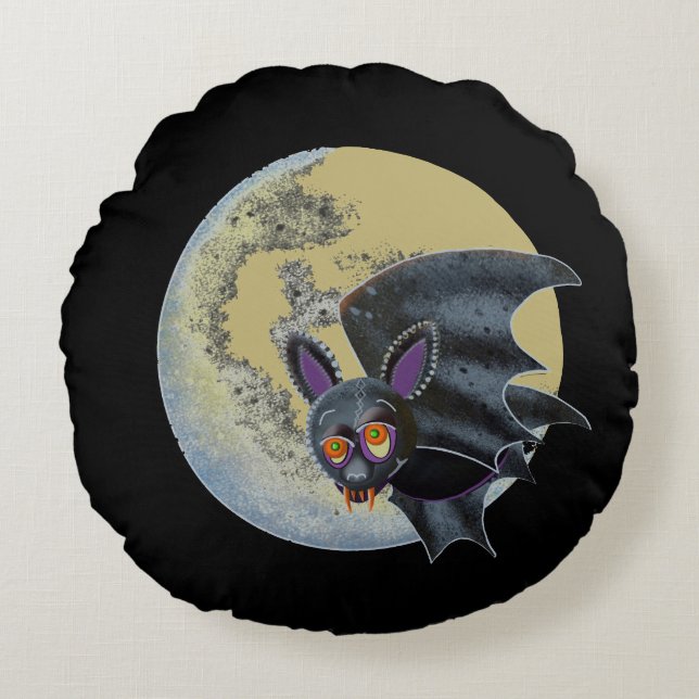 Funny Betrunken Halloween Full Moon Bat Rundes Kissen (Vorderseite)