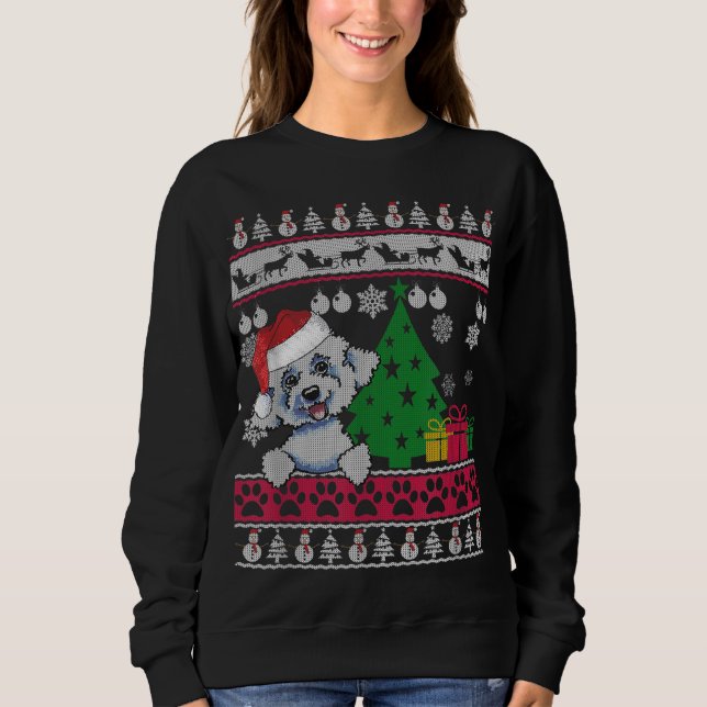 Funny Bichon Frise Christmas Ugly Sweater Hund Lie Sweatshirt (Vorderseite)