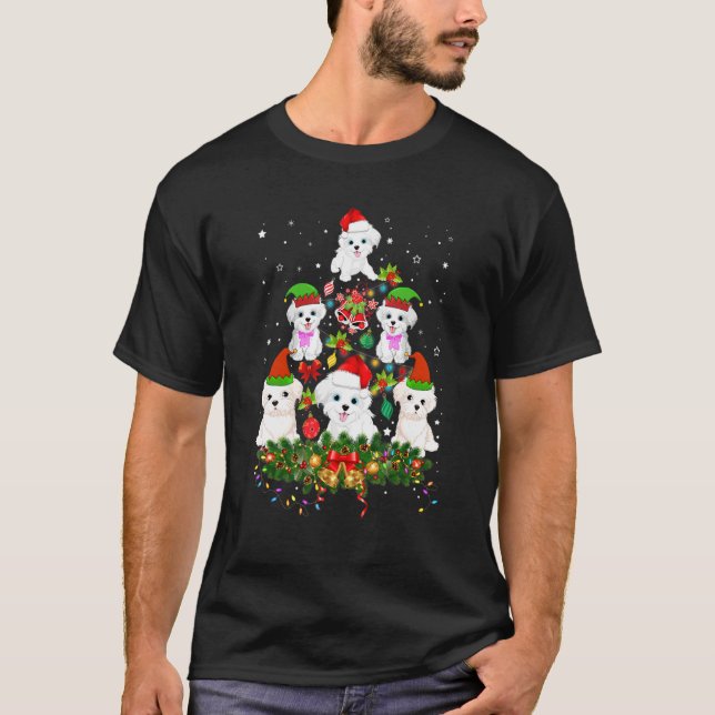 Funny Bichon Frise Weihnachtsbaum Farbe Licht T-Shirt (Vorderseite)