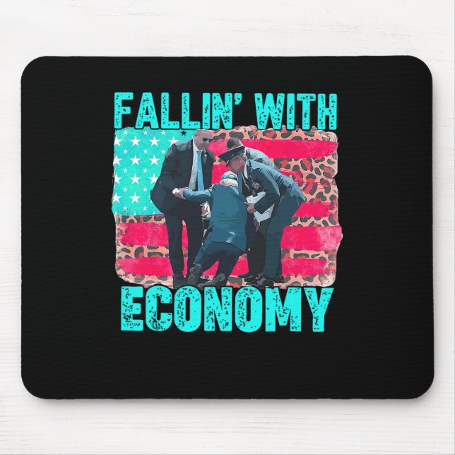 Funny Biden fällt mit der Wirtschaft glücklich 4.  Mousepad (Vorne)