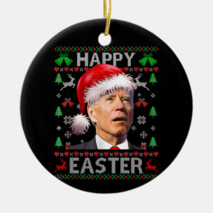 Funny Biden Konfused Happy Oaster Ugly Christmas T Keramik Ornament