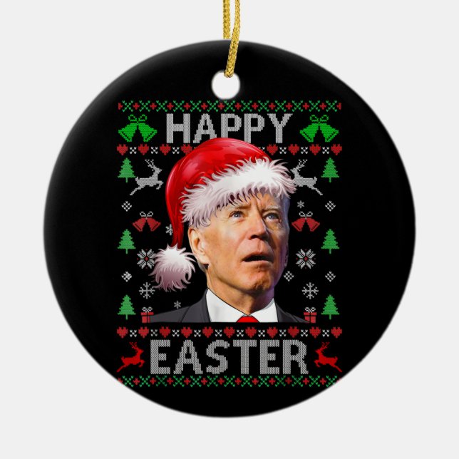 Funny Biden Konfused Happy Oaster Ugly Christmas T Keramik Ornament (Vorne)