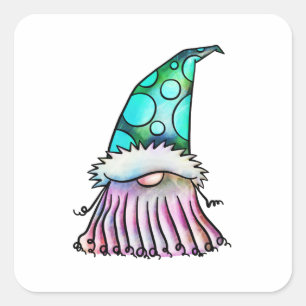 Funny Big Beat Watercolor Garnome Quadratischer Aufkleber