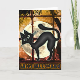 Funny Big Black Cat Halloween Grußkarte Karte