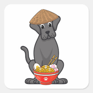 Funny Big Black dog isst Nudeln Quadratischer Aufkleber