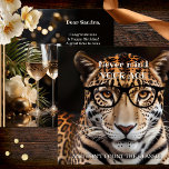 Funny Big Cat Booze Birthday Karte<br><div class="desc">Geburtstagskarte mit Leoparden mit Brillen und eigenen lustigen (oder anderen) Texten. Im Hintergrund ein stilvolles Design mit Sekt. Eine schöne Karte für eine Dame,  die 40 oder 50 Jahre alt ... </div>