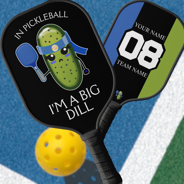 Funny Big Dill Team Name Number Blue Black & Green Pickleball Schläger (Von Creator hochgeladen)