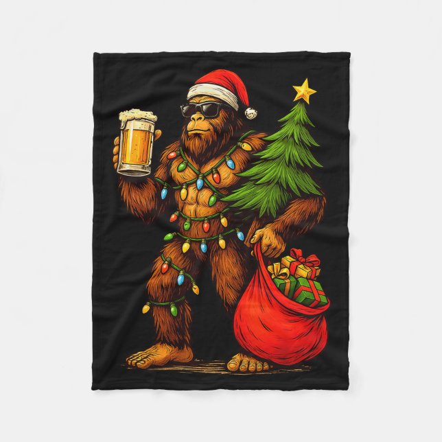 Funny Big Foot Santa Hat Drink Christmas Tree Xmas Fleecedecke (Vorderseite)