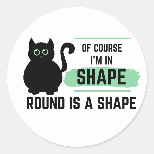 Funny Big Round Cat Black Round Shaped Cat Runder Aufkleber (Vorderseite)
