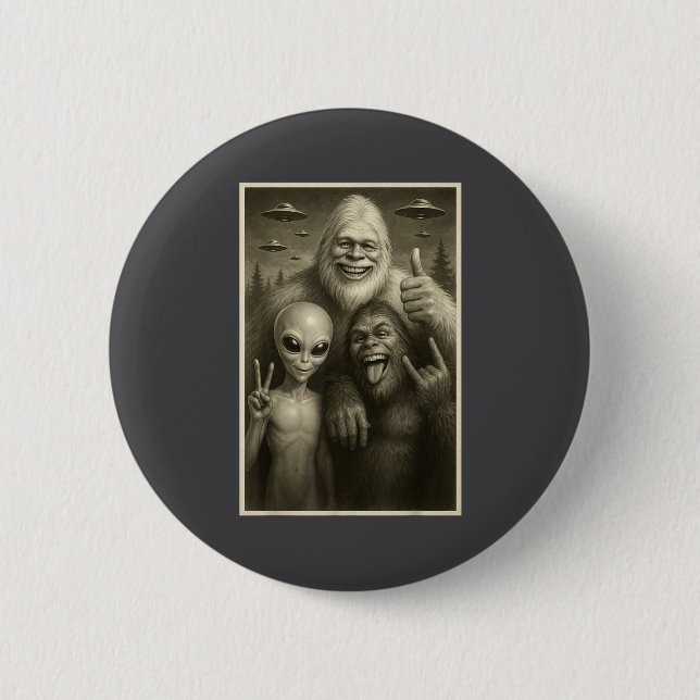 Funny Bigfoot, Alien, &amp; Yeti Sasquatch Rock On Button (Vorderseite)