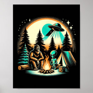 Funny Bigfoot & amp; Alien Ufo Camping Outdoor Adv Poster