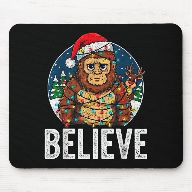 Funny Bigfoot Believe Christmas Sasquatch Santa Fo Mousepad (Vorne)