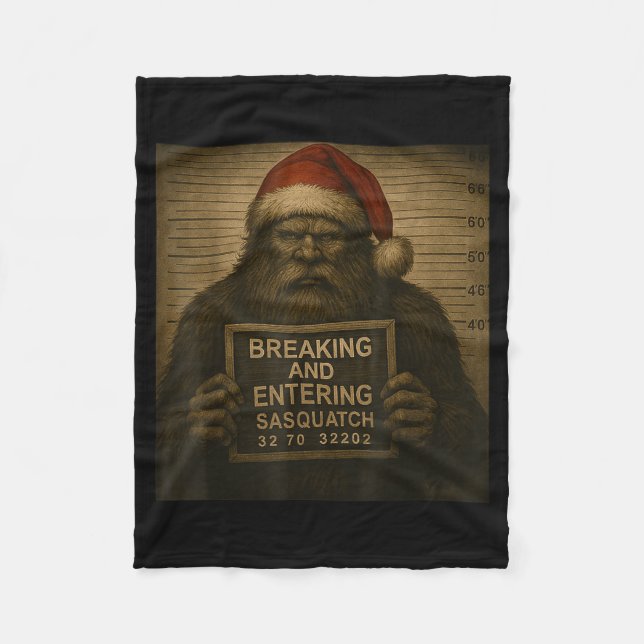 Funny Bigfoot Christmas – Xmas Sasquatch Mugshot  Fleecedecke (Vorderseite)