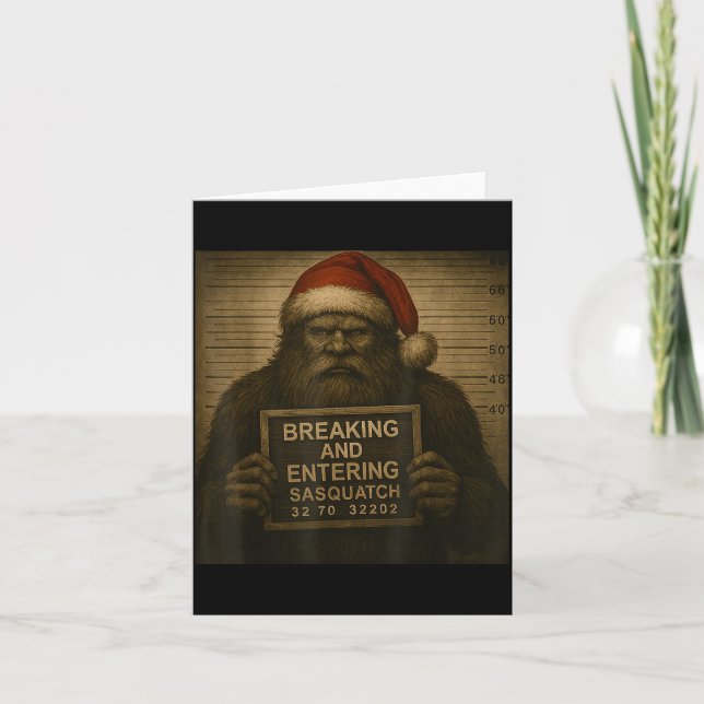Funny Bigfoot Christmas – Xmas Sasquatch Mugshot  Karte (Vorderseite)
