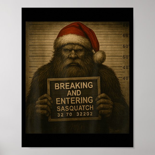 Funny Bigfoot Christmas – Xmas Sasquatch Mugshot  Poster (Vorne)