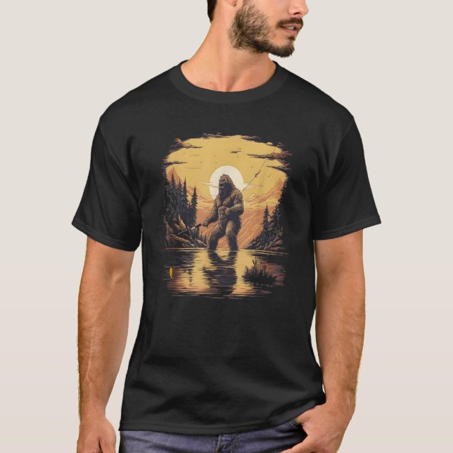 Funny Bigfoot Fischen Sunset Fischen Vater Sasqu T-Shirt (Vorderseite)