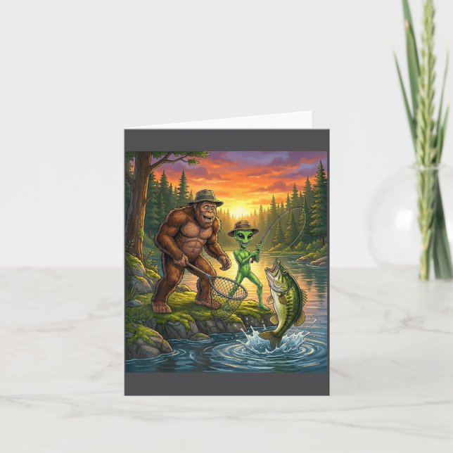 Funny Bigfoot Fishing Mens Alien Sasquatch Fishing Karte (Vorderseite)