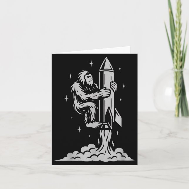 Funny Bigfoot Flying Into Space With Stars And Cos Karte (Vorderseite)