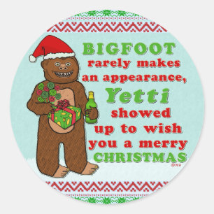 Funny Bigfoot Frohe Christmas Sasquatch Pun Runder Aufkleber