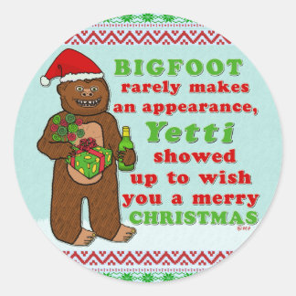 Funny Bigfoot Frohe Christmas Sasquatch Pun Runder Aufkleber