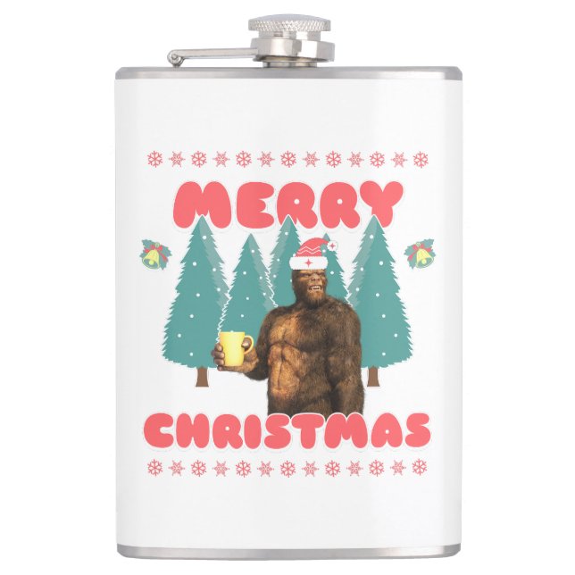 Funny Bigfoot - Frohe Weihnachten Flachmann (Vorderseite)