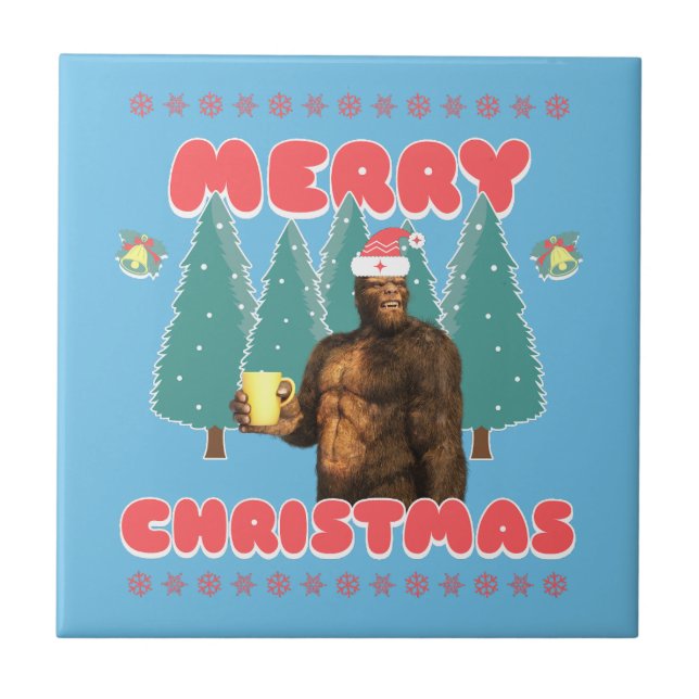 Funny Bigfoot - Frohe Weihnachten Fliese (Vorderseite)