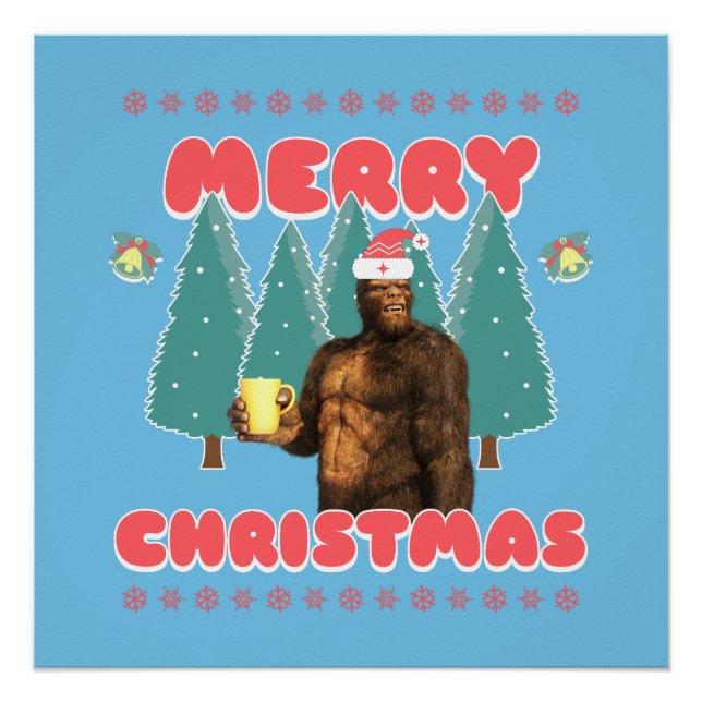 Funny Bigfoot - Frohe Weihnachten Poster (Vorderseite)