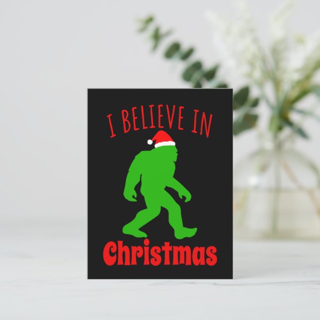 Funny Bigfoot glaube ich an Weihnachten Postkarte (Stehend Vorderseite)