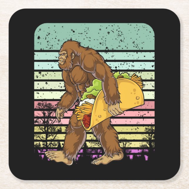 Funny Bigfoot Holding A Taco Rechteckiger Pappuntersetzer (Vorderseite)