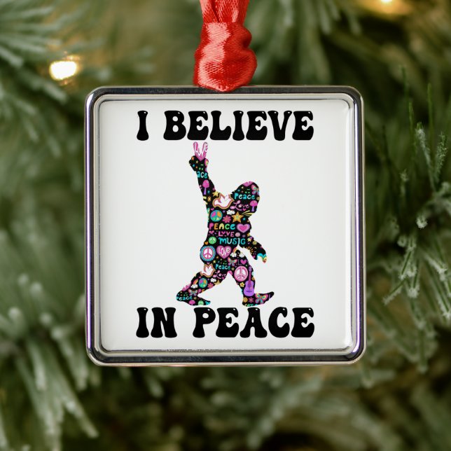 Funny Bigfoot Ich glaube an den Frieden Ornament Aus Metall (Baum)