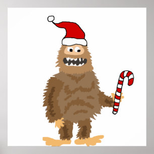 Funny Bigfoot in der Weihnachtsmannmütze Weihnacht Poster
