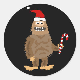 Funny Bigfoot in der Weihnachtsmannmütze Weihnacht Runder Aufkleber