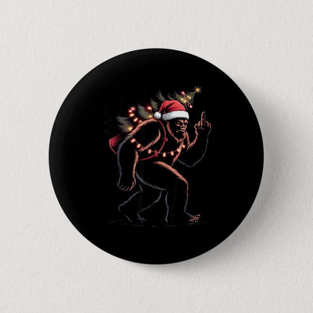 Funny Bigfoot Middle Finger Christmas Sasquatch An Button (Vorderseite)
