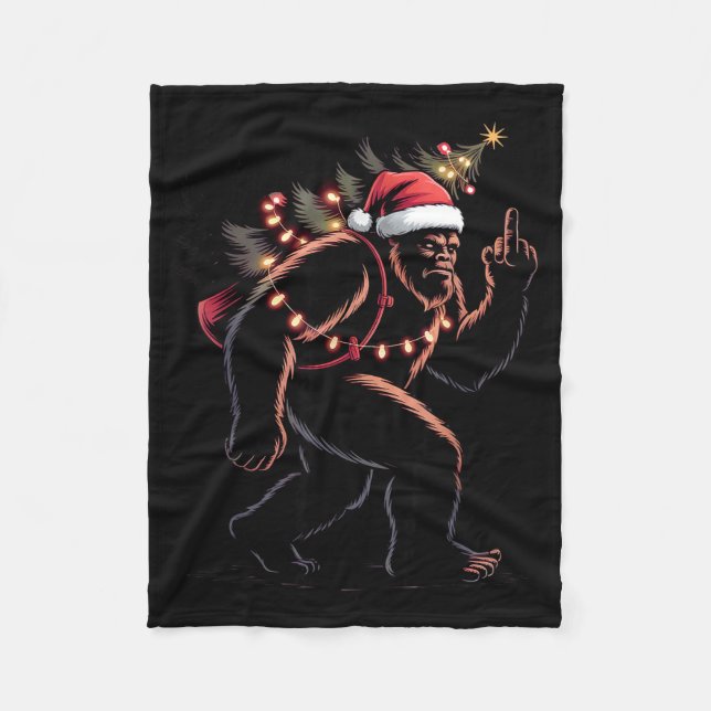 Funny Bigfoot Middle Finger Christmas Sasquatch An Fleecedecke (Vorderseite)