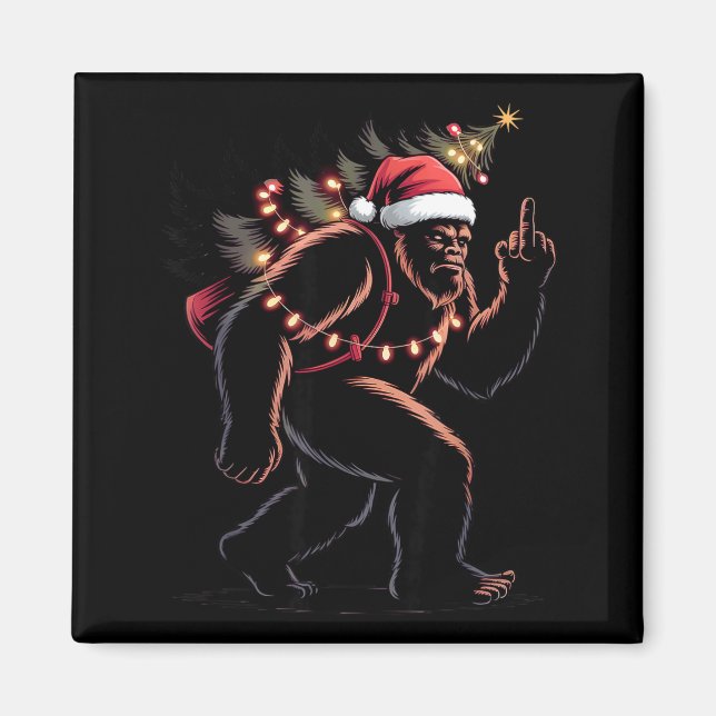 Funny Bigfoot Middle Finger Christmas Sasquatch An Magnet (Vorne)