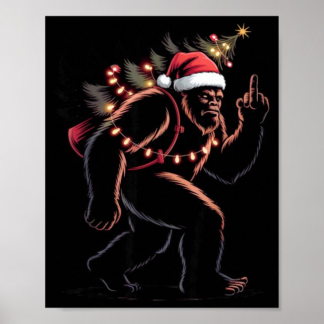 Funny Bigfoot Middle Finger Christmas Sasquatch An Poster (Vorne)