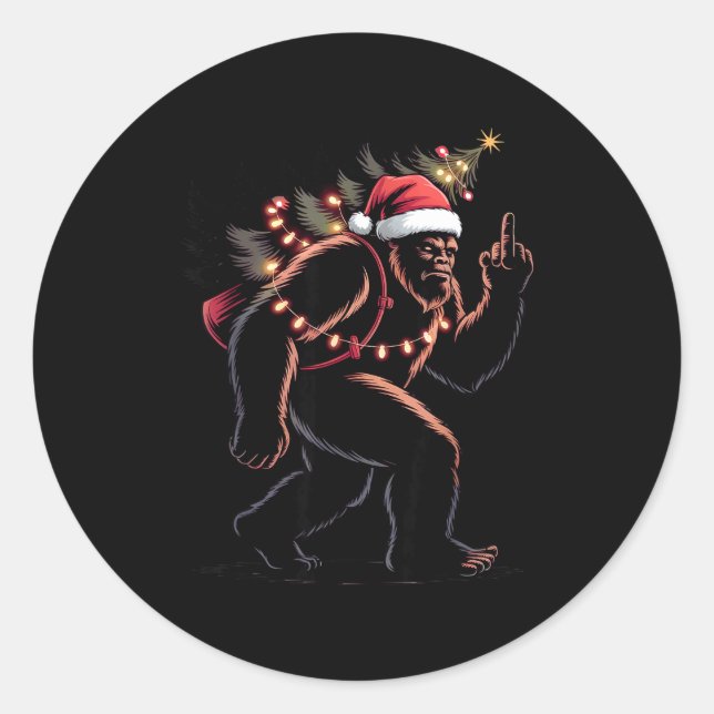 Funny Bigfoot Middle Finger Christmas Sasquatch An Runder Aufkleber (Vorderseite)