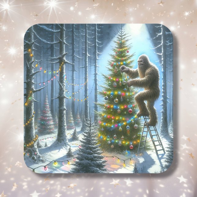 Funny Bigfoot Personalisiert Weihnachten Quadratischer Aufkleber (Von Creator hochgeladen)