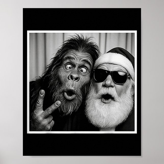 Funny Bigfoot Photobooth With Santa Christmas Xmas Poster (Vorne)