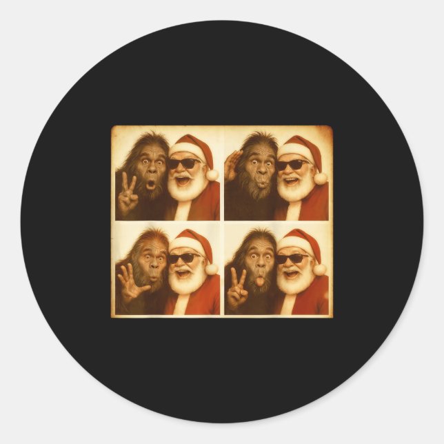 Funny Bigfoot Photobooth With Santa Christmas Xmas Runder Aufkleber (Vorderseite)