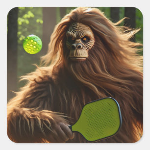 Funny Bigfoot Pickleball Quadratischer Aufkleber