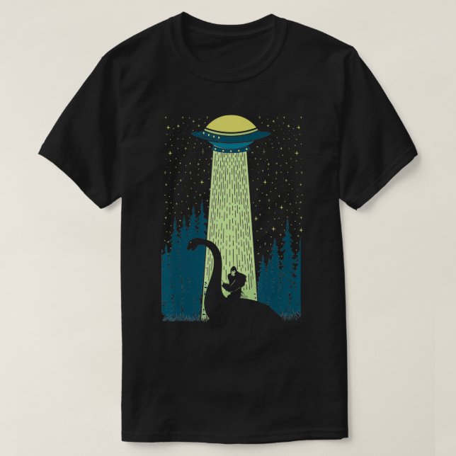 Funny Bigfoot Riding Loch Ness Monster Nessie Sasq T-Shirt (Design vorne)