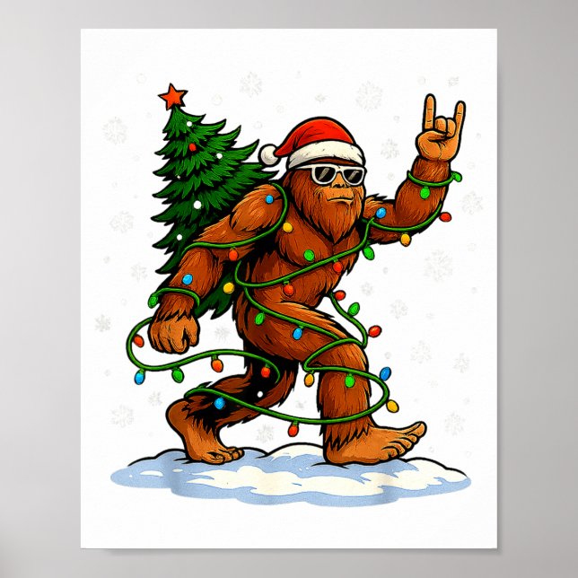 Funny Bigfoot Rock On Christmas Lights Snow Holida Poster (Vorne)