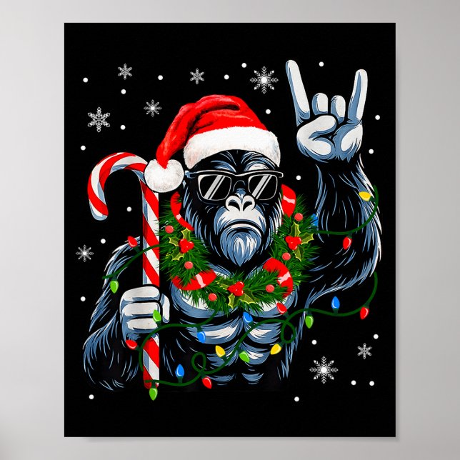 Funny Bigfoot Rock On Pajamas Pjs Christmas Xmas M Poster (Vorne)
